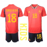 Koszulka piłkarska Hiszpania Jordi Alba #18 Strój Domowy dla dzieci MŚ 2022 tanio Krótki Rękaw (+ Krótkie spodenki)